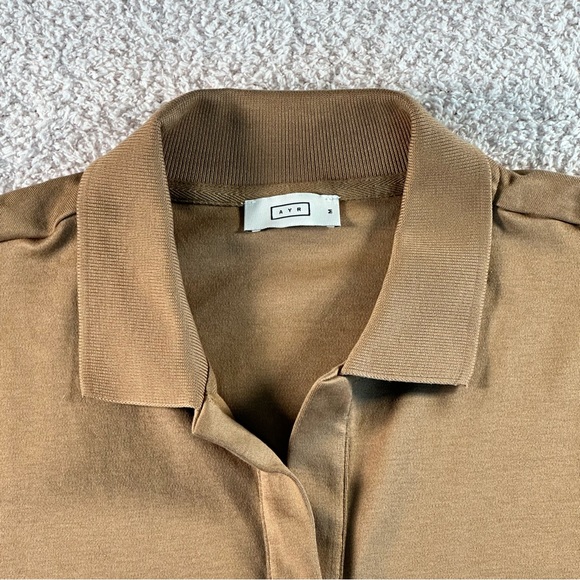 Women's Tan Long Sleeve Polo Shirt - Picture 3 of 12